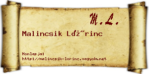 Malincsik Lőrinc névjegykártya